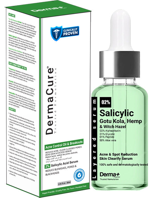 DermaCure 2% Salicylic Acid Face Serum – Acne & Spot Reduction, Oil Control, Pore Minimizer with Gotu Kola, Hemp & Witch Hazel