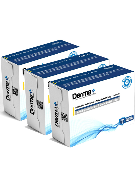 Derma+ Cure Kojic Acid & Turmeric Soap | Alpha Arbutin | Turmeric Extract | Deep Cleansing | Fades Hyperpigmentatio | fade dark spots | All skin types | (3x100gm)