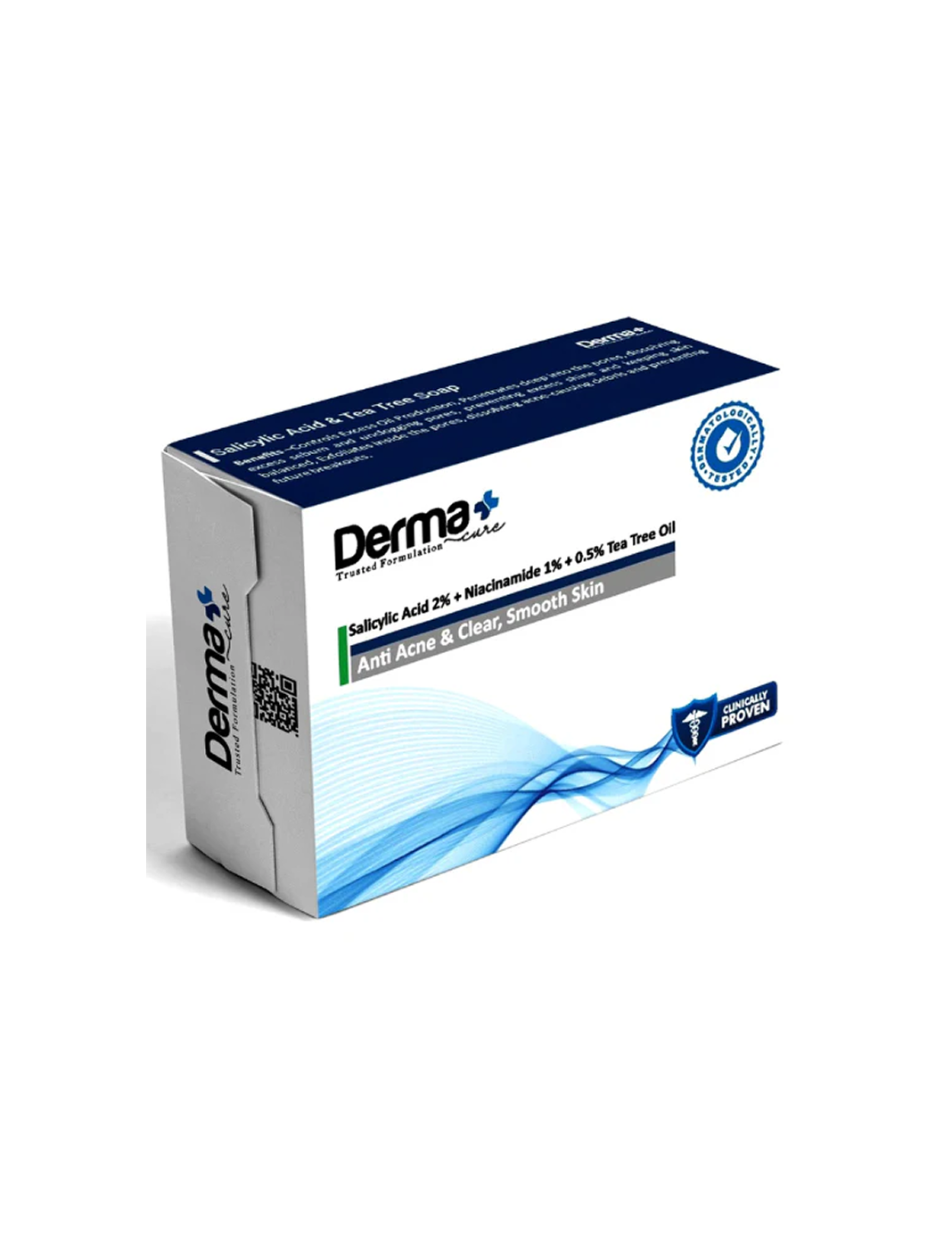 Derma+ Cure Salicylic Acid 2% + Niacinamide 1% + Tea Tree Oil Soap | Anti-Acne & Smooth Skin Soap (Dermatologically Tested) | Natural & Organic | 125gm | Pack of 1