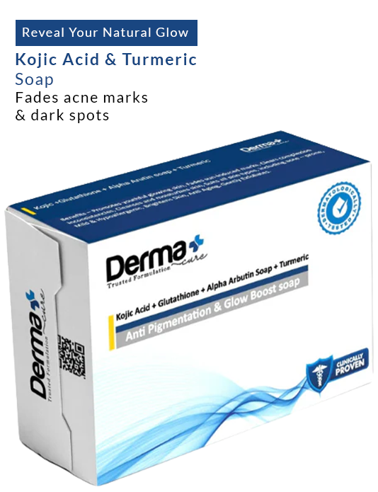 Derma+ Cure Kojic Acid & Turmeric Soap | Alpha Arbutin | Turmeric Extract | Deep Cleansing | Fades Hyperpigmentatio | fade dark spots | All skin types | (1x100gm)