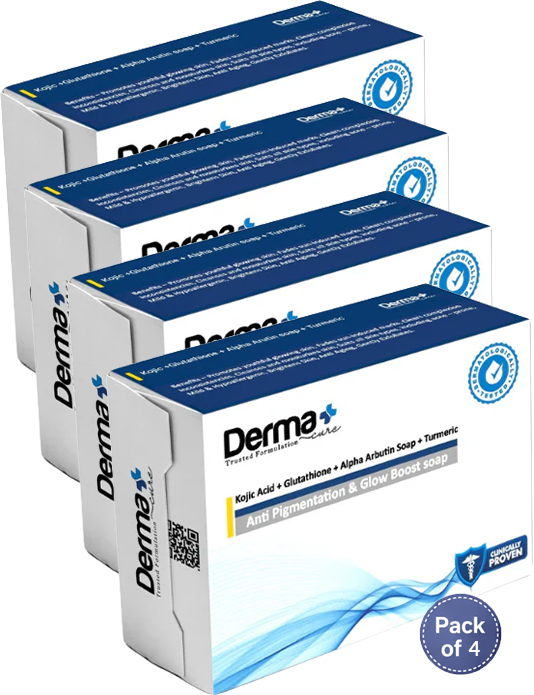 Derma+ Cure Kojic Acid & Turmeric Soap | Alpha Arbutin | Turmeric Extract | Deep Cleansing | Fades Hyperpigmentatio | fade dark spots | All skin types | (4 x100gm) | Pack of 4